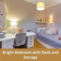 Bright Bedroom with Desk and Storage